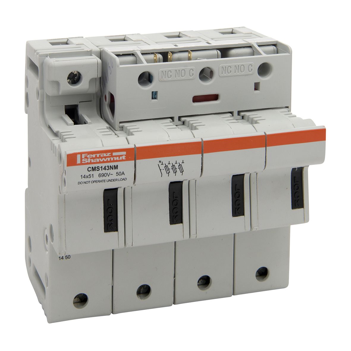 E331043 - modular fuse holder, IEC, 3P+N, 14x51, DIN rail mounting, IP20, with MS